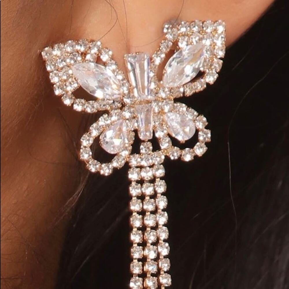 FASHION NOVA Rhinestone Butterfly Drop Earrings NWT